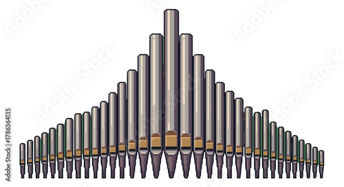 Majestic Pipe Organ Musical Instrument Large Array Grand Sound Generation isolated on transparent background