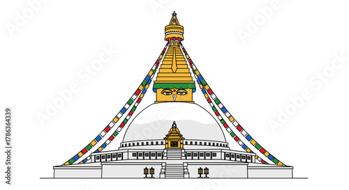 Spiritual Boudhanath Stupa Landmark Religious Symbolism Prayer Flags Meditation Isolated on Transparent Background