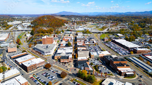 Historic small town on a clear fall day with beautiful colors 