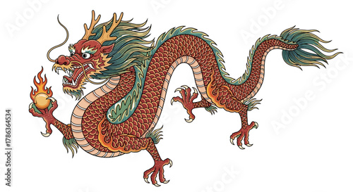 Majestic Traditional Chinese Dragon Fierce Guardian of Fire and Fortune isolated on transparent background
