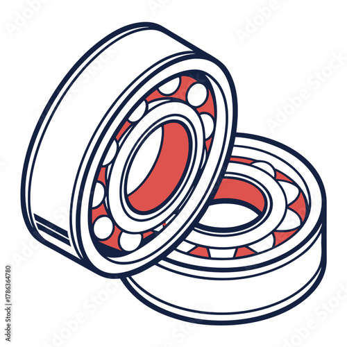 Two Ball Bearings with Red Inner Rings mechanical engineering