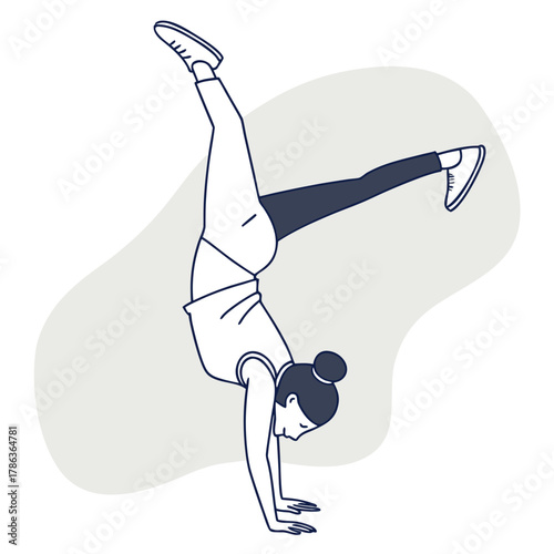 Woman Performing Handstand with Abstract Shape acrobat vector