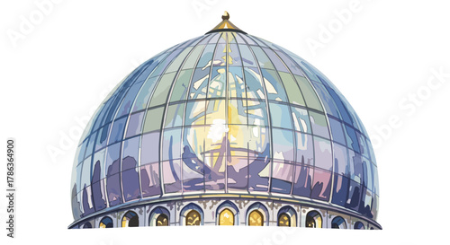 Ornate Glass Dome Reflecting Cityscape Illuminated by Sunlight Isolated on Transparent Background Architecture
