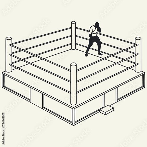 Boxer Standing In An Empty Boxing Ring Isometric Outline Keywords: boxing, ring, sport