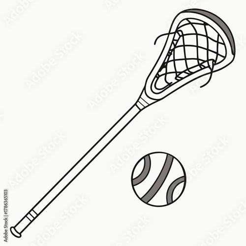 Gray outline of a lacrosse stick and ball sport equipment