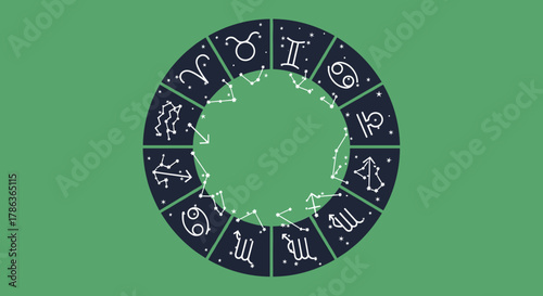Celestial Zodiac Wheel with Constellations and Symbols Isolated on Transparent Background for Astrology and Prediction