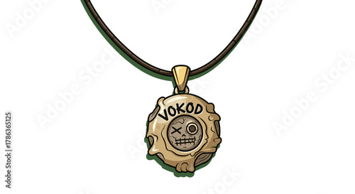 Mysterious Vokod amulet with creepy skull face isolated on transparent background occult symbol of ancient power and dark magic