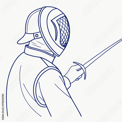 Fencer in Protective Gear Holding Foil fencing sport