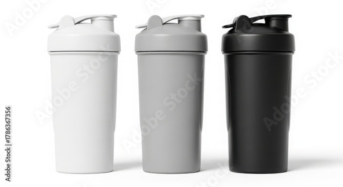 Wallpaper Mural Three different colored shaker bottles for protein shakes and supplements isolated on white background Torontodigital.ca