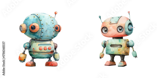 cute robot watercolor vector illustration