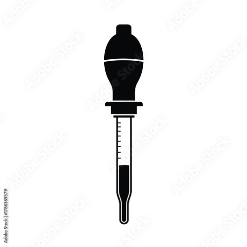 Black silhouette of a dropper with liquid pipette science