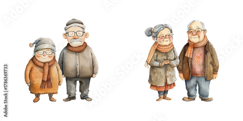 grandma and grandpa watercolor vector illustration