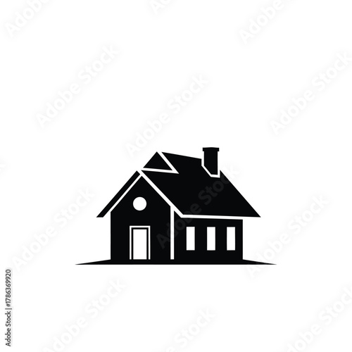 Black silhouette of a house with chimney home building