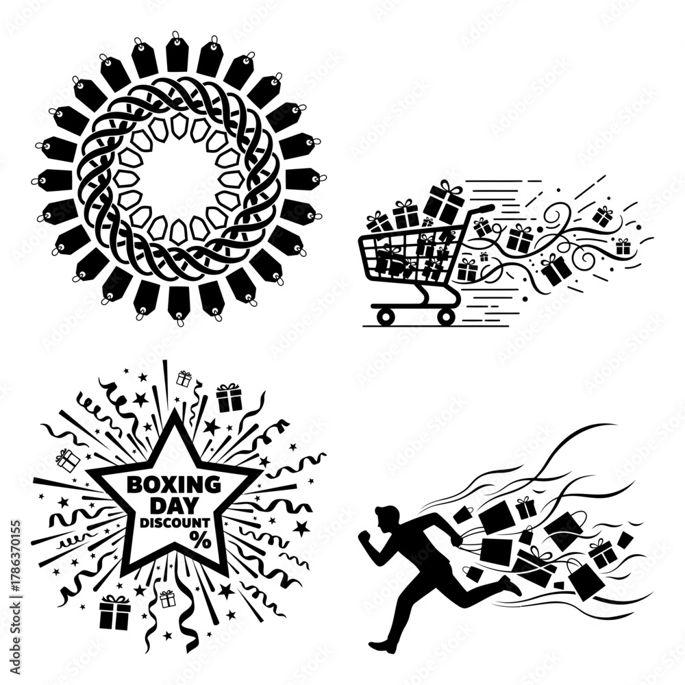 Obraz premium Boxing Day Offer Label Gift Box Design Y Vector Illustration