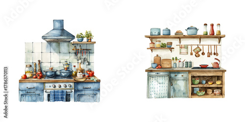 kitchen watercolor vector illustration