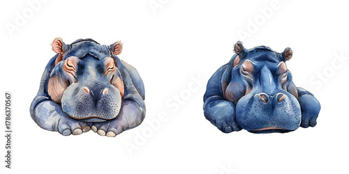 sleeping hippopotamus watercolor vector illustration