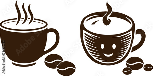 Classic coffee cup illustration with steam rising perfect for cafe branding and beverage designs