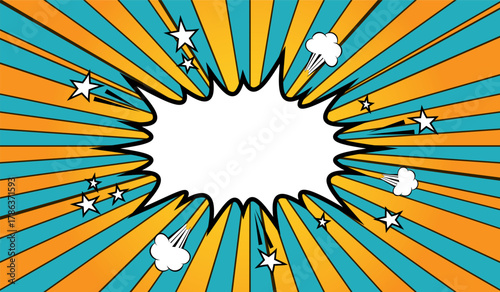 Retro background of a superhero comic book in orange-green pop art style. Pop art style template for superhero text in comics, speech bubble, message. Vector EPS 10.