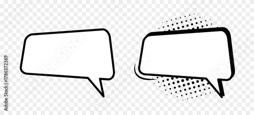 A set of retro comic book style speech bubbles on a transparent background. Rectangular speech bubbles or elements of cartoon design, comics. Vector illustration.
