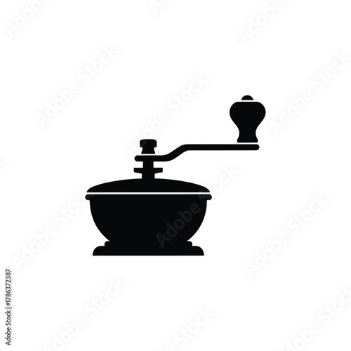 Black silhouette of a manual coffee grinder mill kitchen