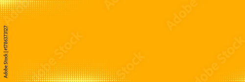 Yellow halftone pattern. Retro comic gradient background. Bright orange pixelated dotted texture overlay. Cartoon pop art faded gradient pattern. Vector backdrop for poster, banner. Modern