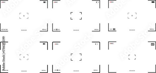 Camera Viewfinder Screen and Photography Interface icon Set. Video Recording Frame and Shutter Screen symbols. Digital Camera Display sign