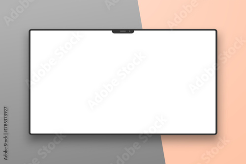Realistic screen on beige-gray background. An empty layout, a monitor template, or a screen to accommodate your design. Vector EPS 10.