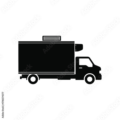 Black silhouette of a refrigerated truck vehicle transport