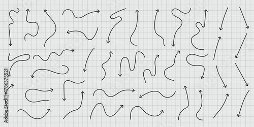 Arrow Set Collection Vector Direction Guide Navigation Line Art Presentation Diagram Sketch Hand Drawn Illustration
