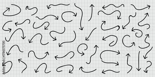 Doodle Arrows Direction Guide Hand Drawn Vector Set for Design Navigation UI UX Infographics Flowcharts Creative