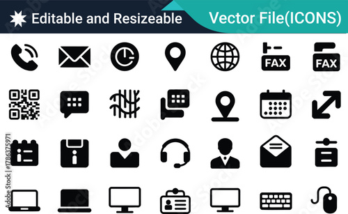 Editable Business Communication and Office Icon Vector Set .