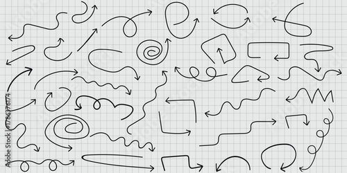 Creative Hand Drawn Arrows Set Direction Guide Doodle Design Element Navigation Cursor Sign Symbol Interface UI UX