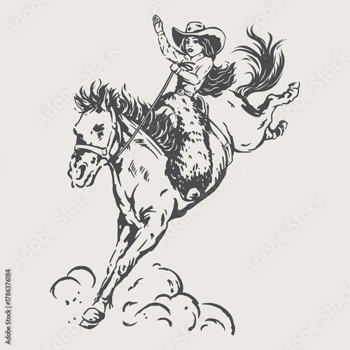 Cowgirl Bucking Horse