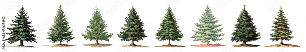 Obraz premium PNG Variety of evergreen tree illustrations, element set on transparent background