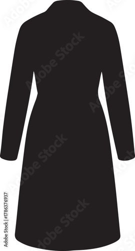Elegant black silhouette of a woman's long coat or dress on a clean background. Vector