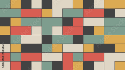 Vibrant geometric pattern with retro color palette, modern abstract design, perfect for backgrounds and textiles