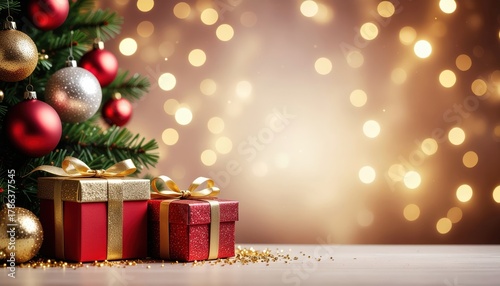 Christmas gift giving celebration with decorated tree cozy room holiday cheer festive atmosphere close-up view