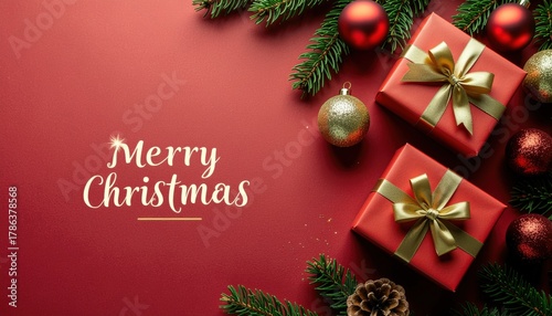 Celebrating christmas with beautiful red gifts and ornaments in a festive holiday atmosphere