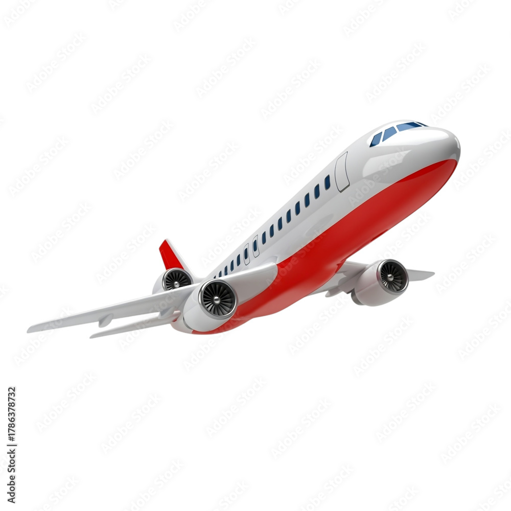 Fototapeta premium Passenger airplane taking off in the sky white and red jet aircraft transportation