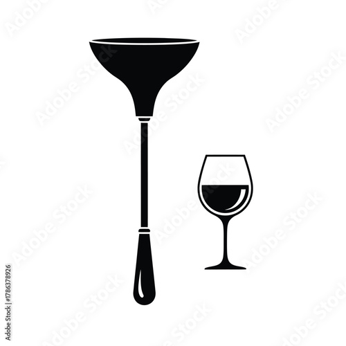 Black silhouette of a wine glass and a plunger drink