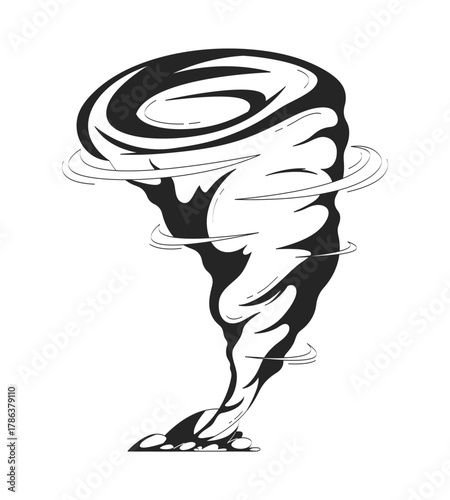 Spinning tornado natural disaster doodle linear object. Swirling winds. Weather event. Cyclone windstorm 2D vector outline clip art drawing isolated on white. Hand drawn sketch illustration