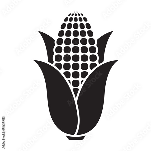An illustration of a corn cob isolated on white background, a staple crop and symbol of autumn harvest season