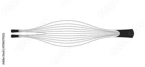 Human muscle in relaxed narrowed state outline illustration. Internal striated tissue. Physiology. Smooth muscular structure 2D line object isolated on white. Monochrome vector ink linear image