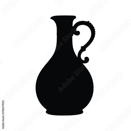 Black silhouette of an ornate ancient jug vase amphora