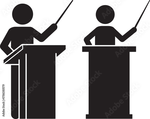 Two speakers at podiums silhouette