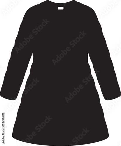 Black silhouette of a long-sleeved dress or coat on a white background, isolated. Vector