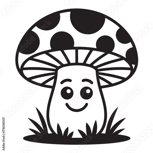 Cartoon mushroom character with a smiling face isolated on white background, perfect for nature or food related designs