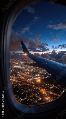 Wallpaper Mural Aerial view of city lights at night from an airplane window Torontodigital.ca
