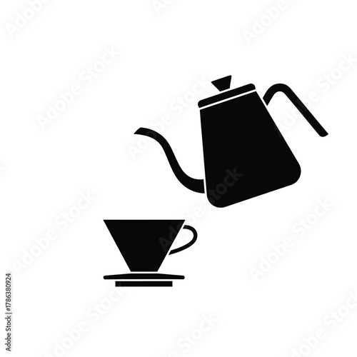 Black silhouette of pour over coffee maker pouring into cup