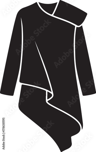 Elegant black asymmetrical tunic top with long sleeves vector silhouette illustration Vector